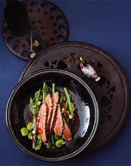 Glasierte Entenbrust mit Balsamico und Bohnen