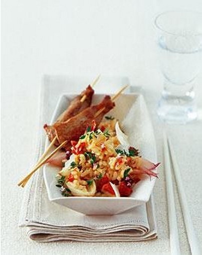 Risotto mit getrockneten Tomaten, Schalotten und Schweinefilet