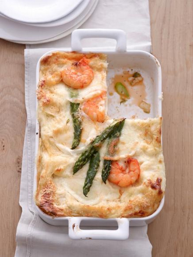 Spargel Lasagne mit Riesengarnelen