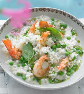 Erbsenrisotto mit Gambas