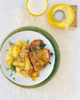 Senf Dill Kartoffeln mit Kalbsschnitzeln