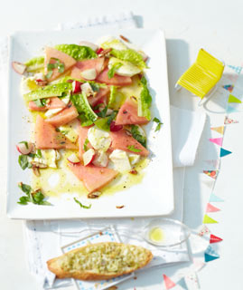 Melonensalat mit Fenchelbaguette