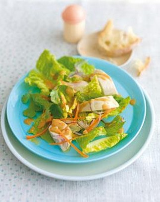 Hhnchen auf Salat mit Erdnuss Sauce